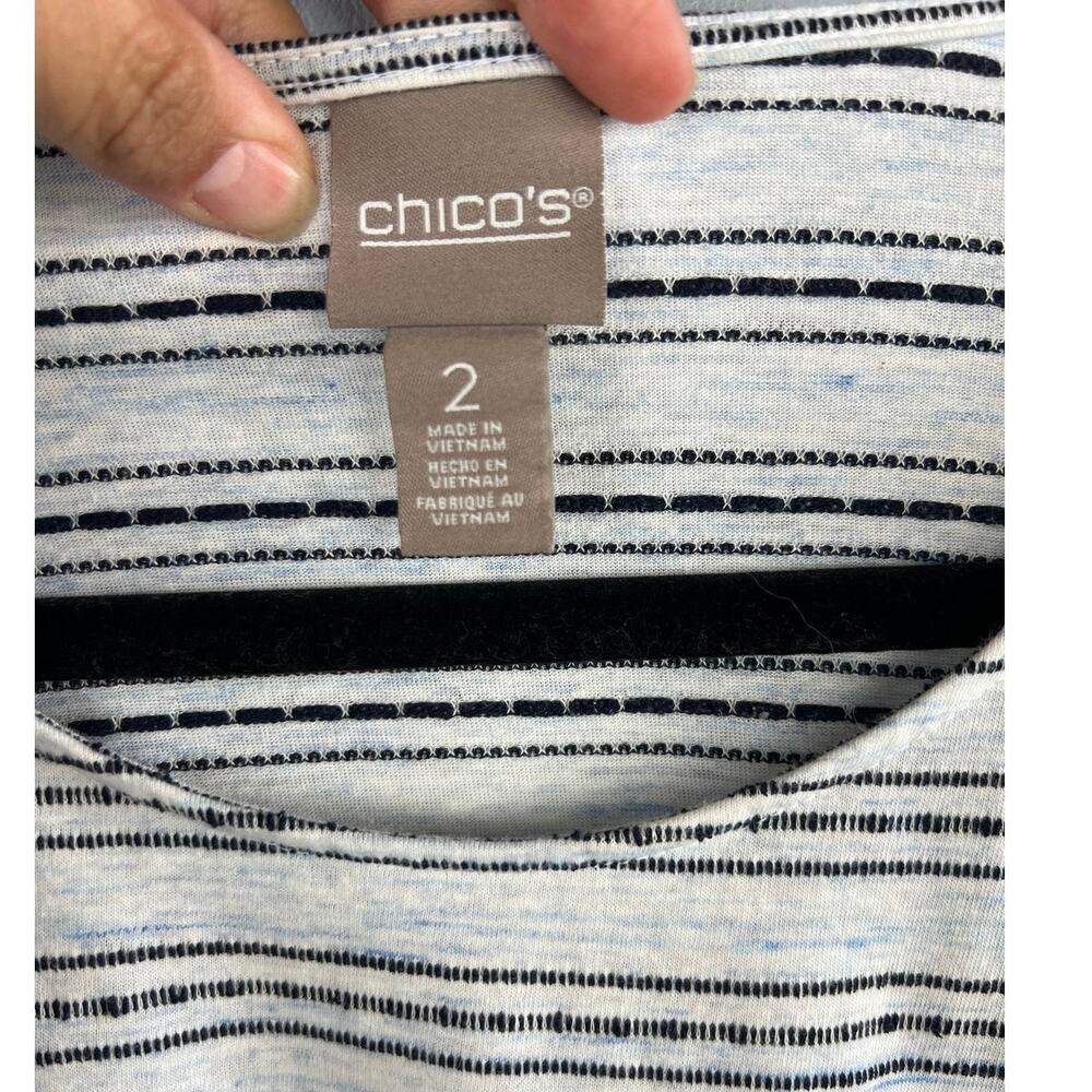 Chicos White Striped Batwing Blouse Size 2 - Picture 2 of 5